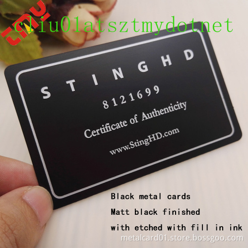 Cheap Black Metal Business Cards Wholesale, Silver Laser Etching Metal Business Card Cutout Logo Spot Colors China